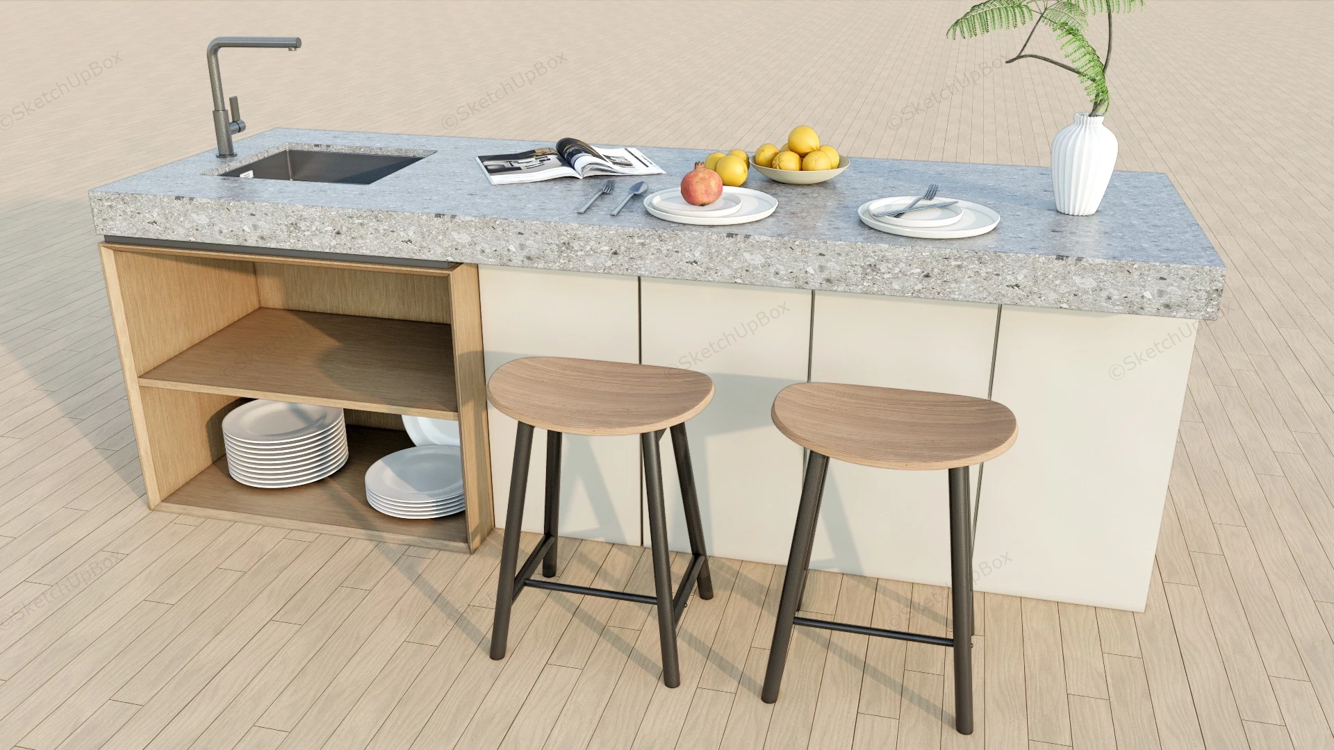 Kitchen Island With Storage sketchup model preview - SketchupBox