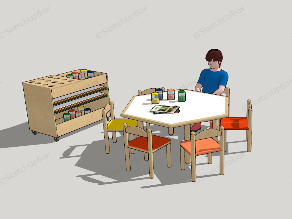 Kids Craft Table Chairs And Storage sketchup model preview - SketchupBox