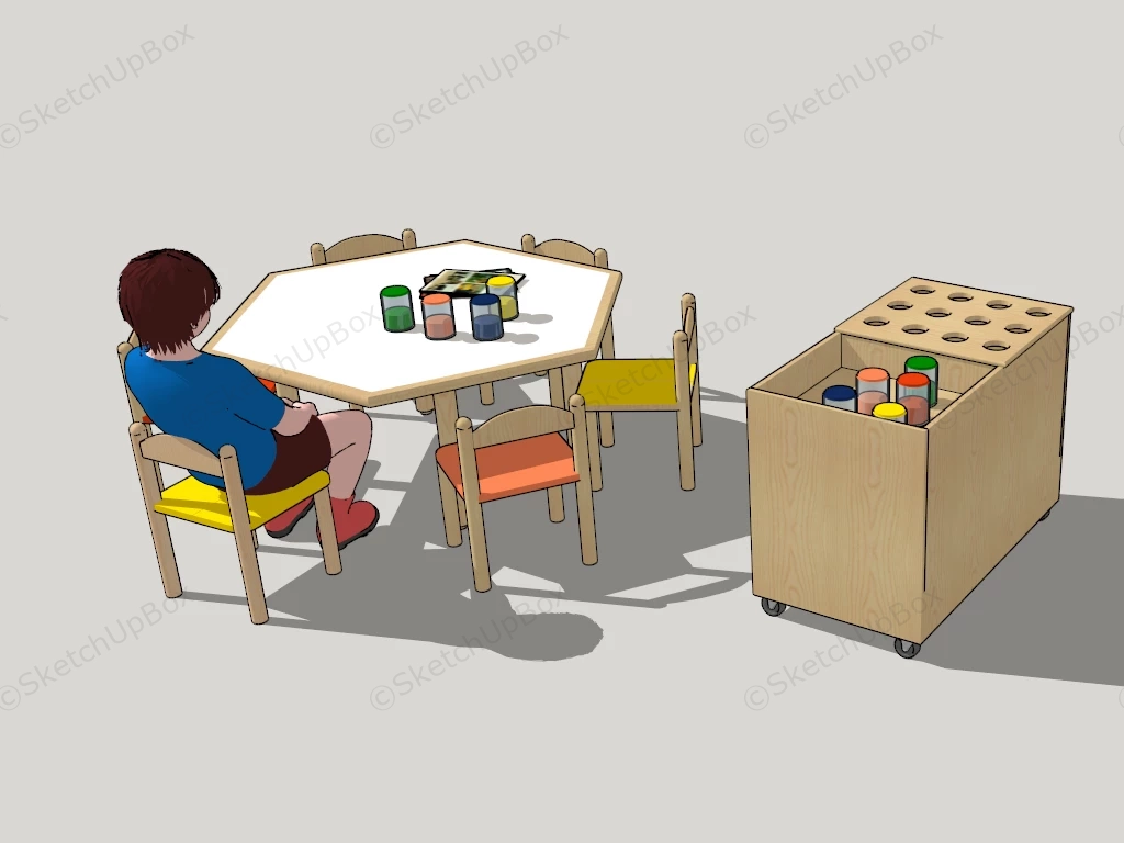 Kids Craft Table Chairs And Storage sketchup model preview - SketchupBox