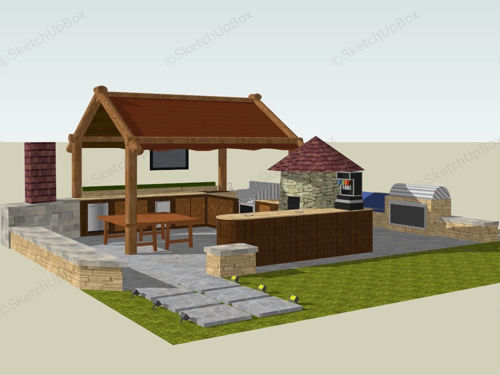 Small Covered Outdoor Kitchen sketchup model preview - SketchupBox