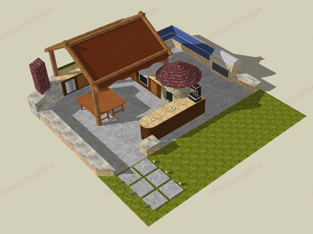 Small Covered Outdoor Kitchen sketchup model preview - SketchupBox