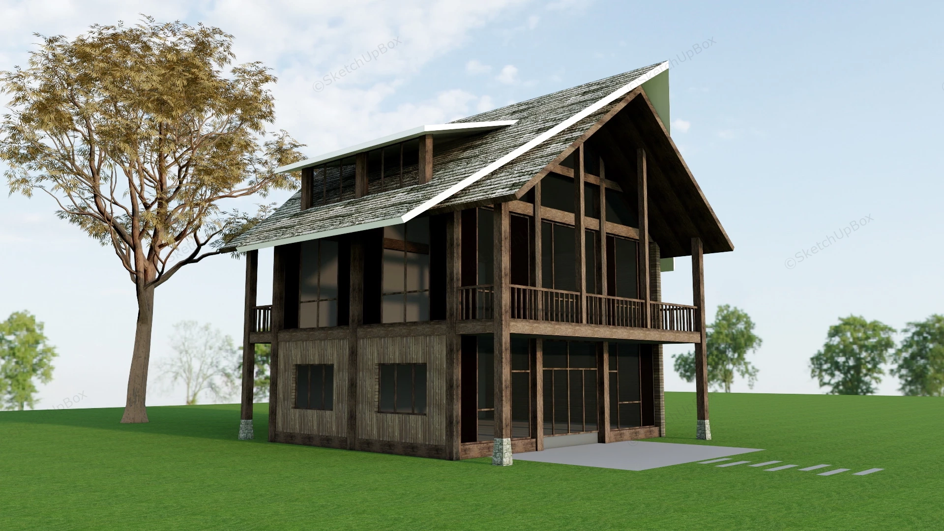 Rustic Wood Cabin sketchup model preview - SketchupBox