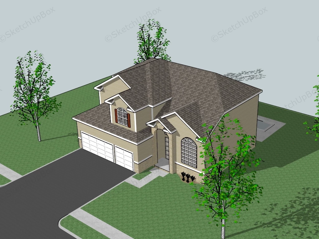 Contemporary Suburban House sketchup model preview - SketchupBox