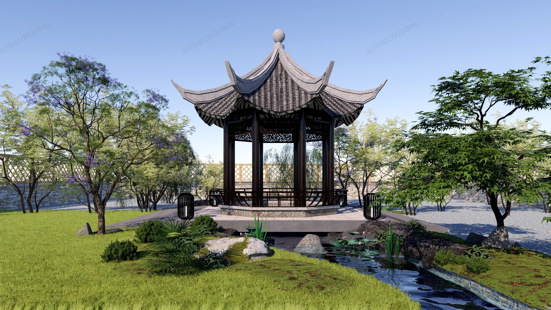 Chinese Garden Pavilion sketchup model preview - SketchupBox