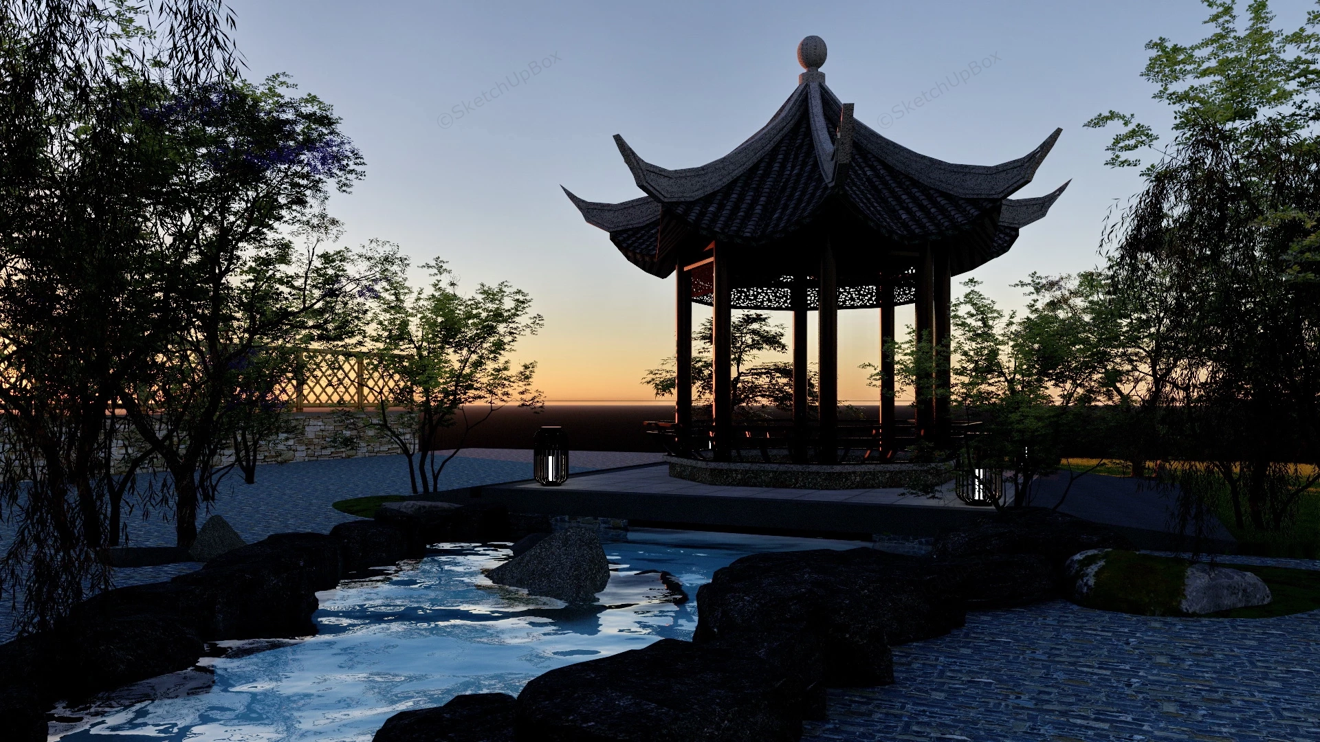 Chinese Garden Pavilion sketchup model preview - SketchupBox