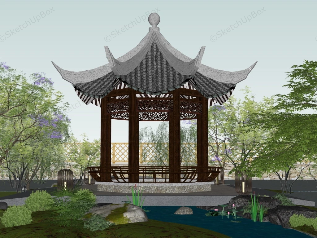 Chinese Garden Pavilion sketchup model preview - SketchupBox