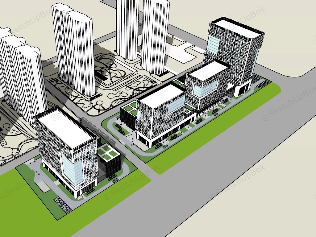 Modern Business Center sketchup model preview - SketchupBox