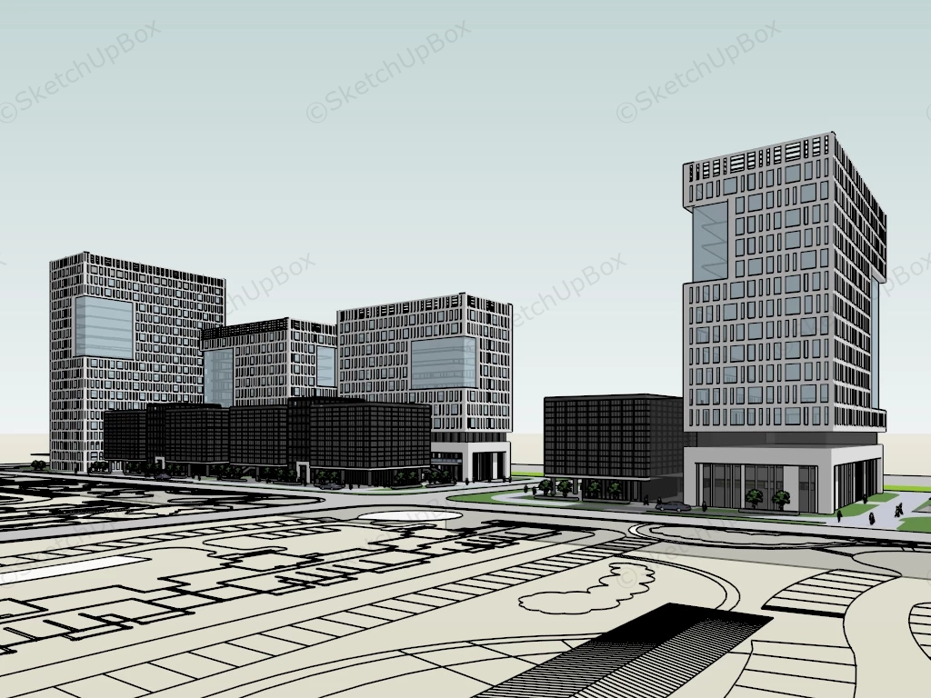 Modern Business Center sketchup model preview - SketchupBox