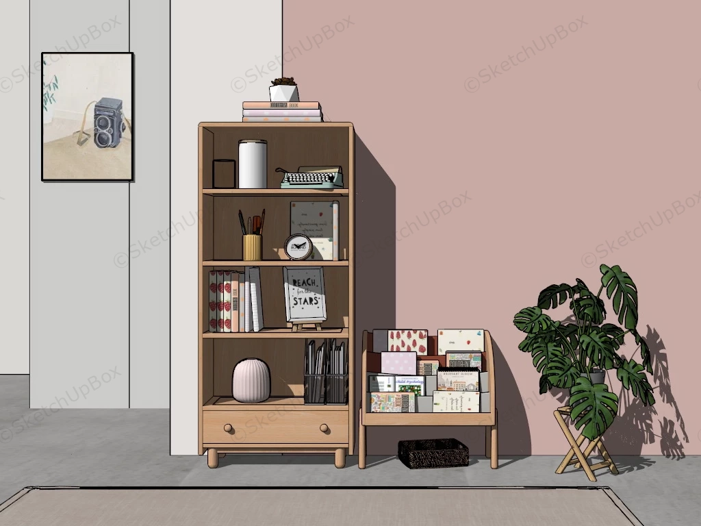 Decorative Wooden Bookshelf sketchup model preview - SketchupBox