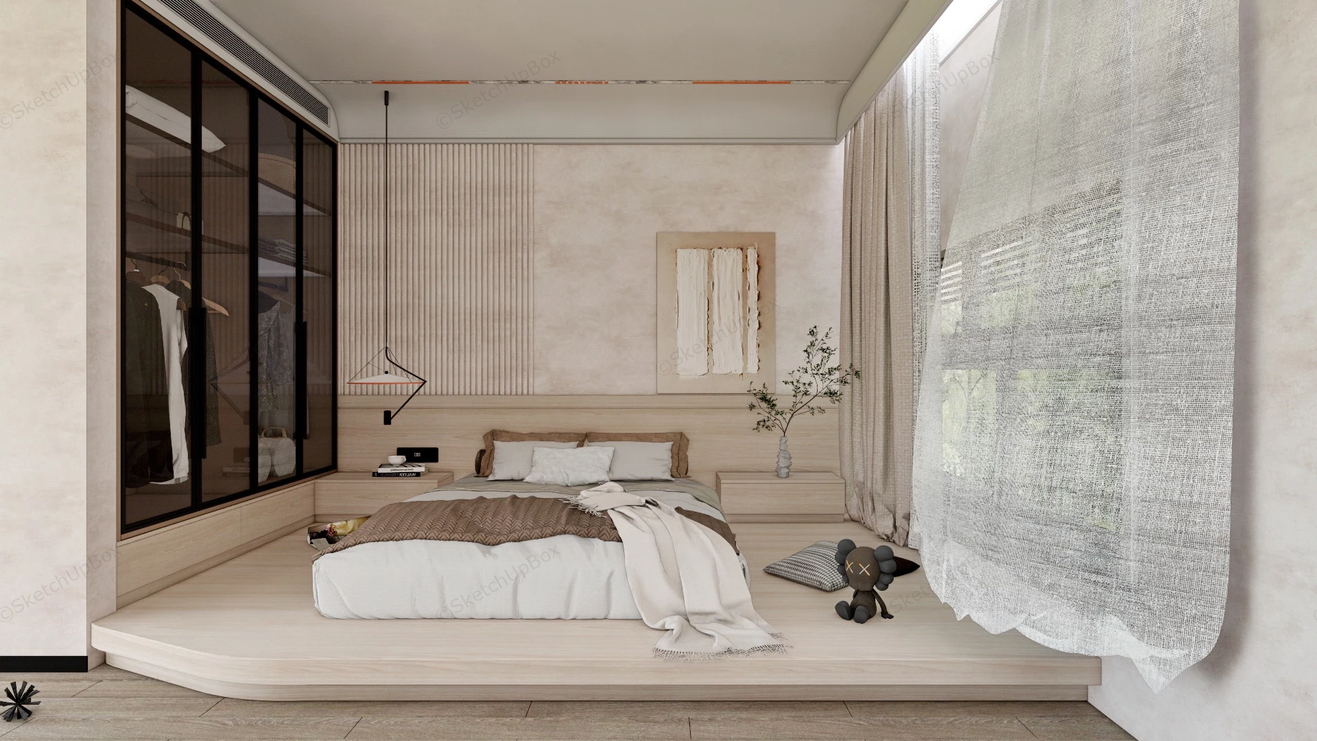 Modern Japanese Bedroom Idea sketchup model preview - SketchupBox