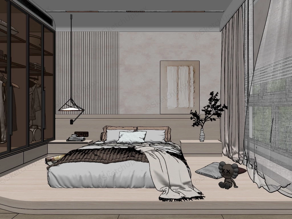 Modern Japanese Bedroom Idea sketchup model preview - SketchupBox