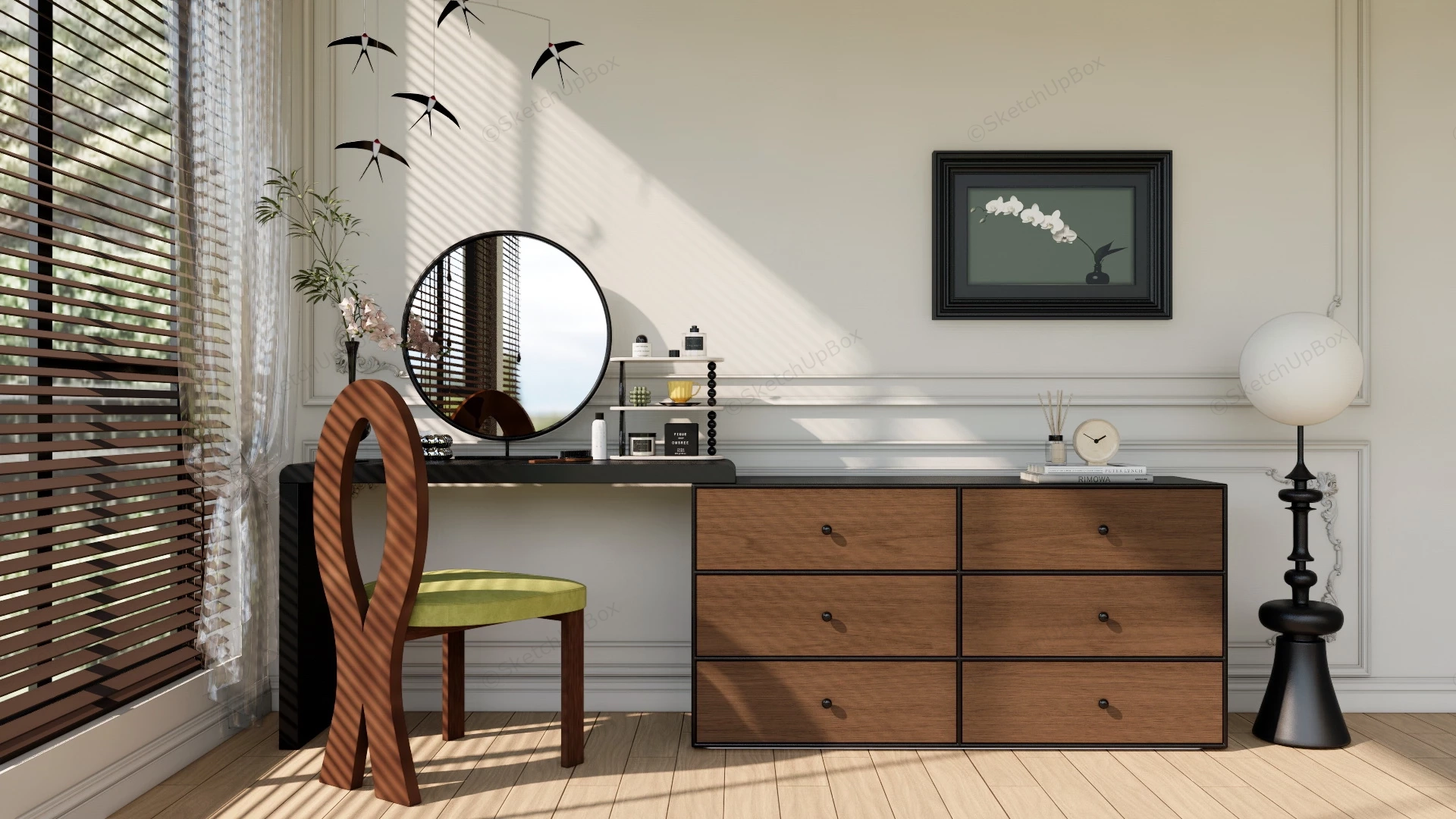 Vanity Desk And Dresser Combo sketchup model preview - SketchupBox