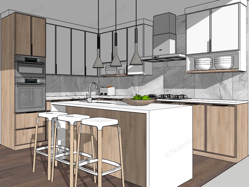 Small L Kitchen With Island sketchup model preview - SketchupBox