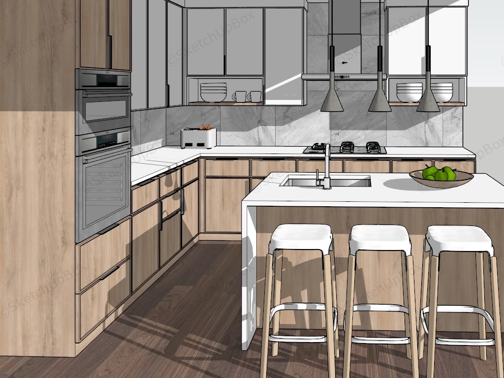 Small L Kitchen With Island sketchup model preview - SketchupBox