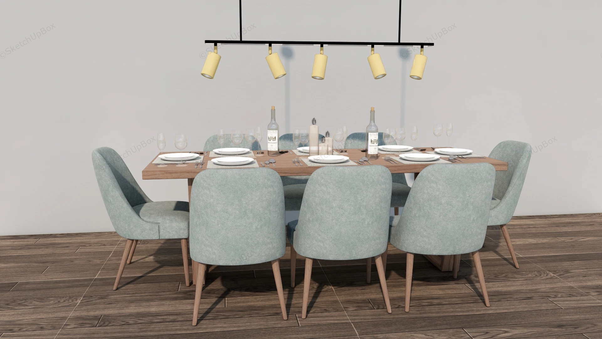 Dining Table Set And Lighting sketchup model preview - SketchupBox