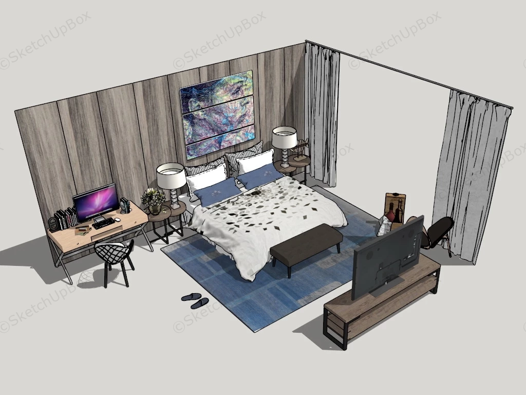 Rustic Bedroom Furniture Idea sketchup model preview - SketchupBox