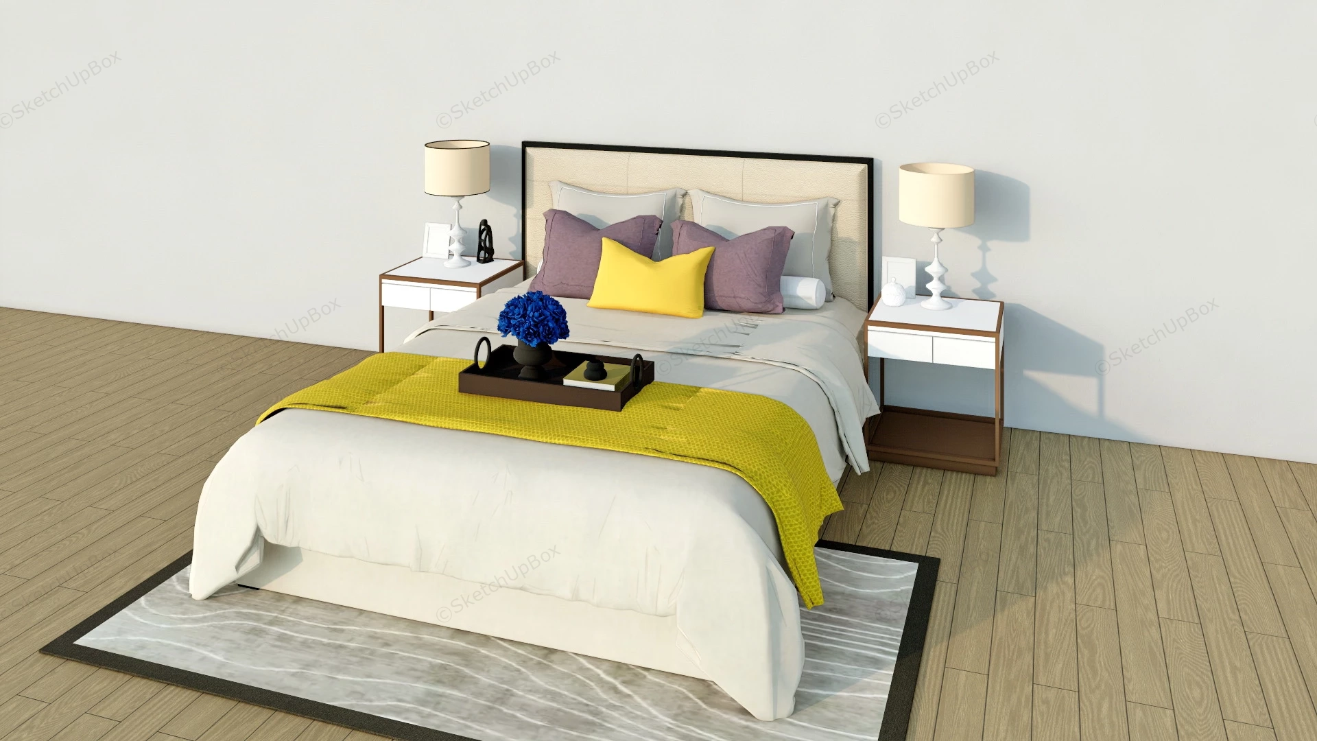 Modern Bed And Nightstand Set sketchup model preview - SketchupBox