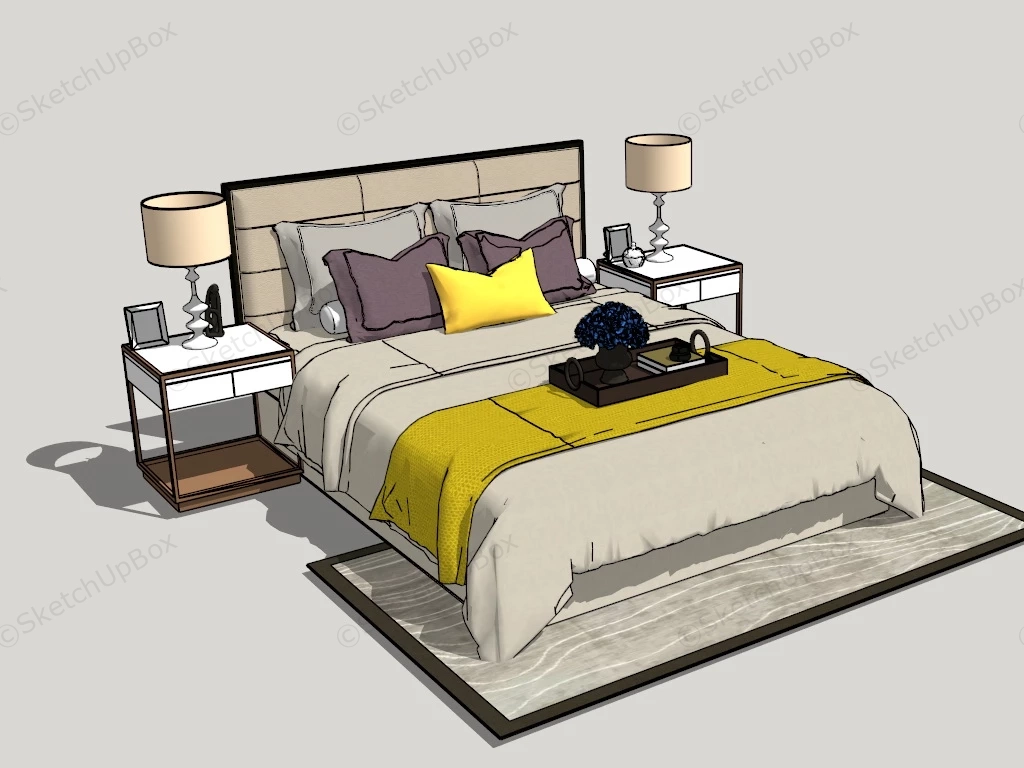 Modern Bed And Nightstand Set sketchup model preview - SketchupBox