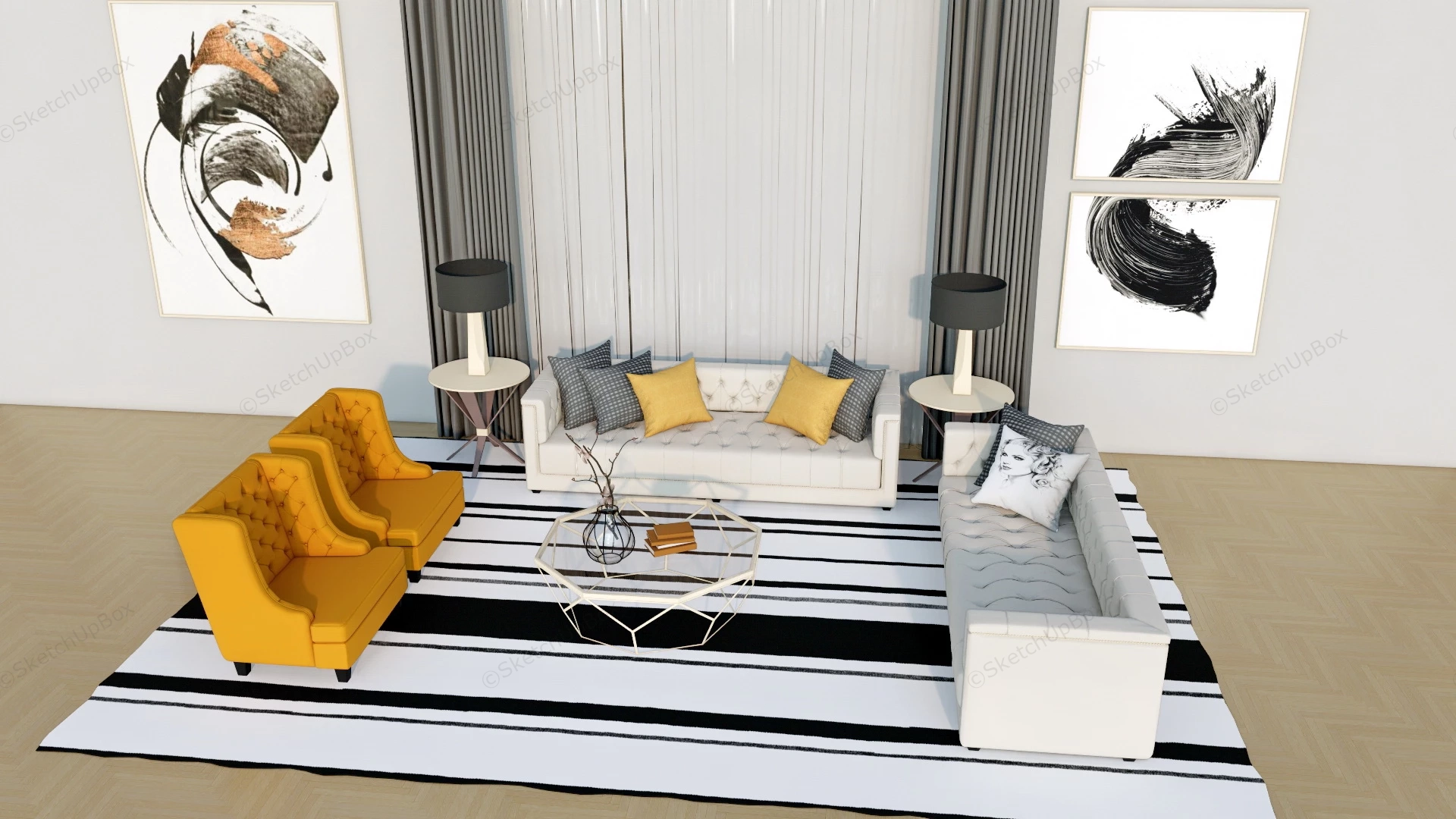 Modern Chic Living Room Furniture Ideas sketchup model preview - SketchupBox