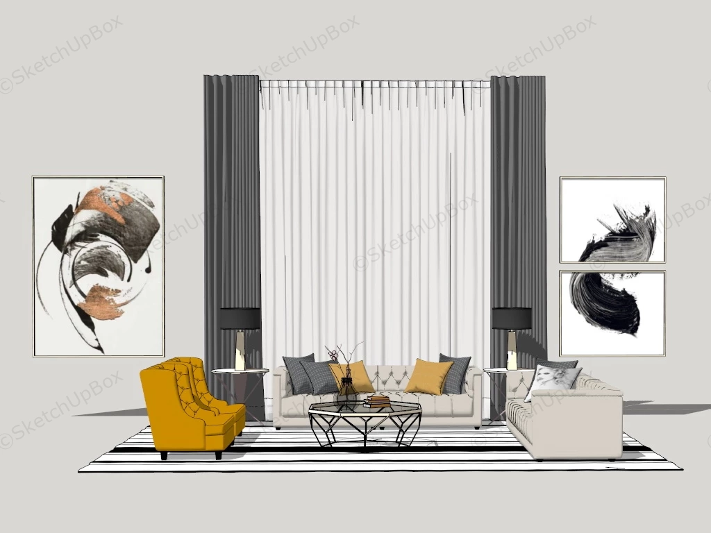 Modern Chic Living Room Furniture Ideas sketchup model preview - SketchupBox