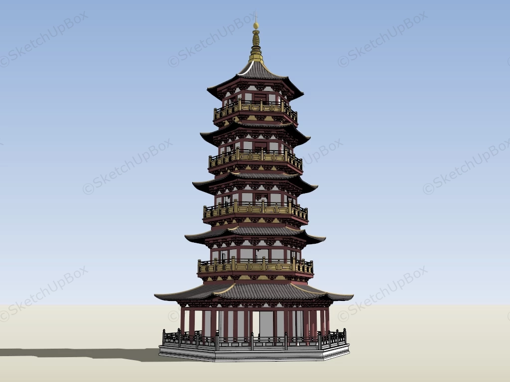 Hexagonal Chinese Pagoda sketchup model preview - SketchupBox