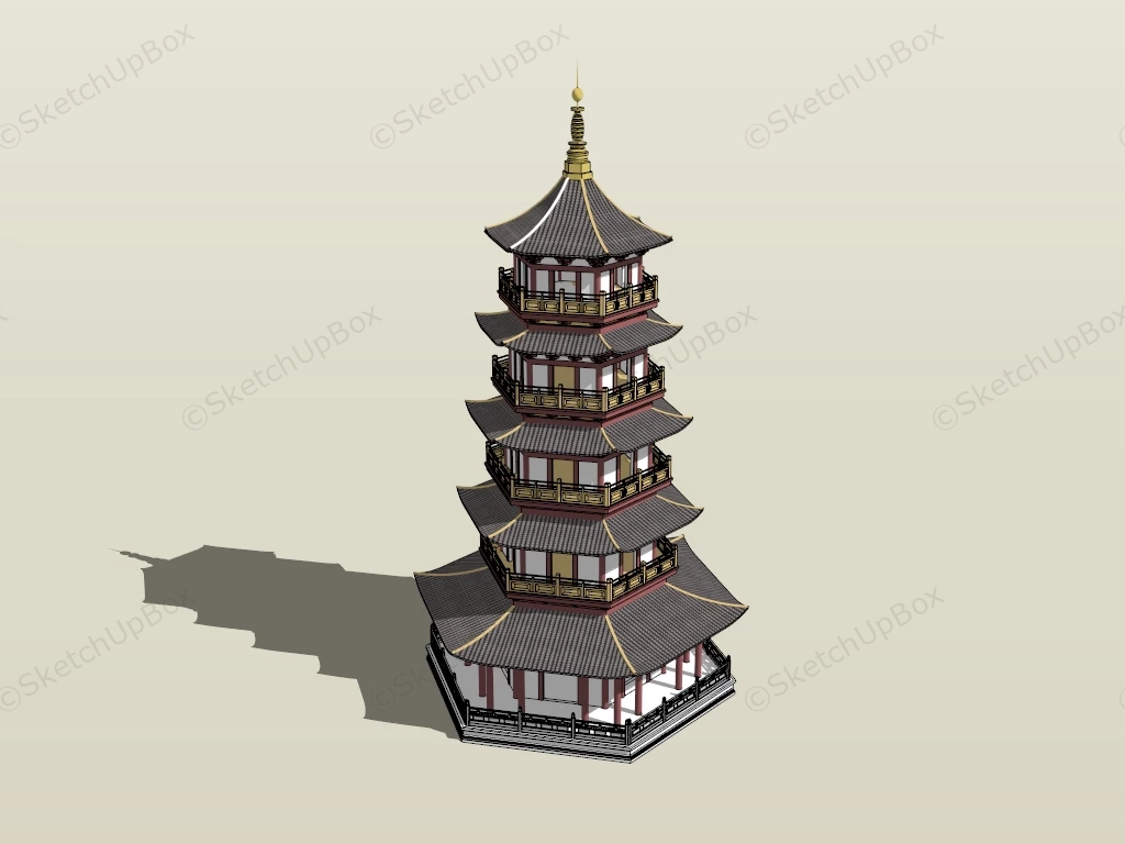 Hexagonal Chinese Pagoda sketchup model preview - SketchupBox