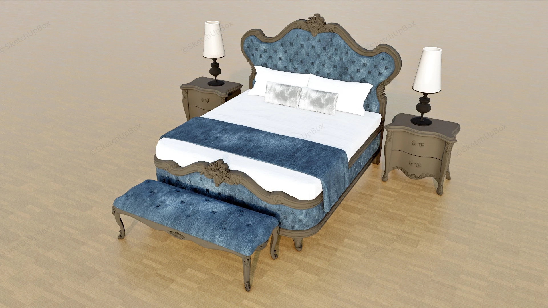 French Country Bed And Nightstand Set sketchup model preview - SketchupBox