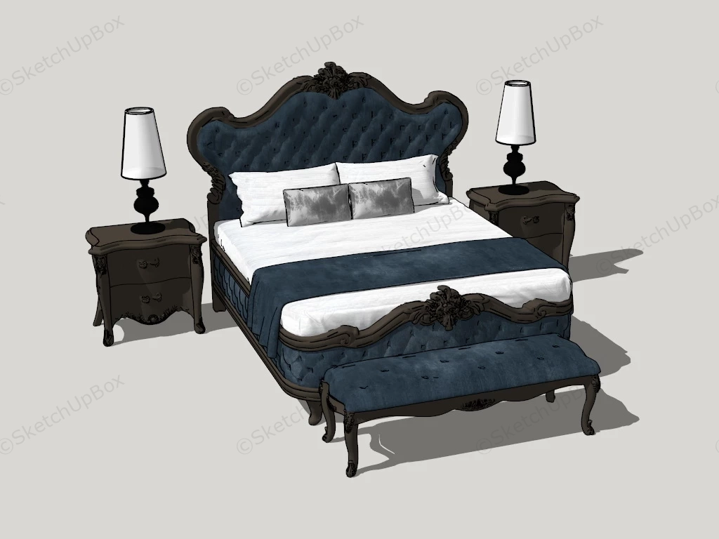 French Country Bed And Nightstand Set sketchup model preview - SketchupBox