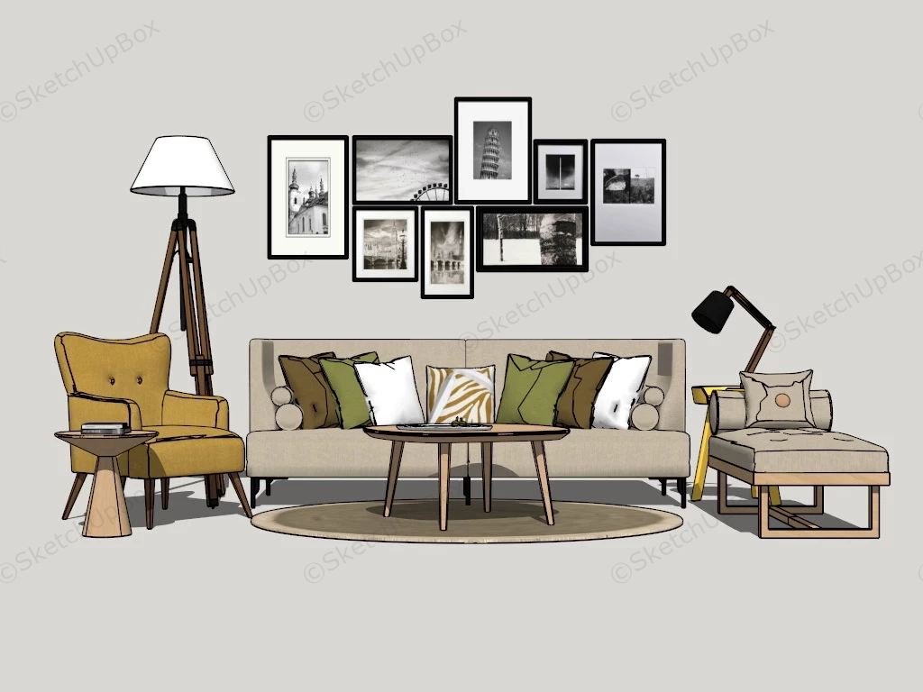 Casual Living Room Furniture Ideas sketchup model preview - SketchupBox