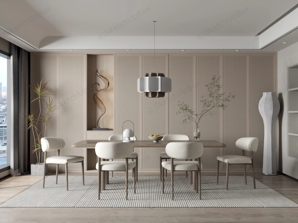 Comfortable Dining Room With Accent Wall sketchup model preview - SketchupBox