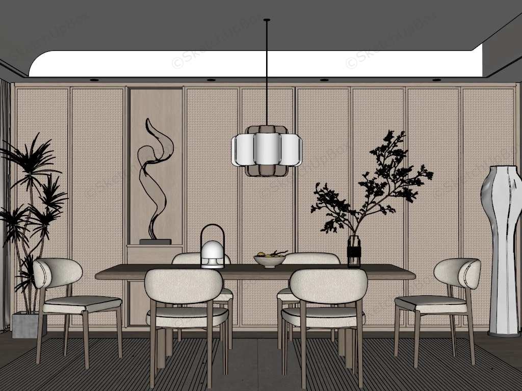 Comfortable Dining Room With Accent Wall sketchup model preview - SketchupBox