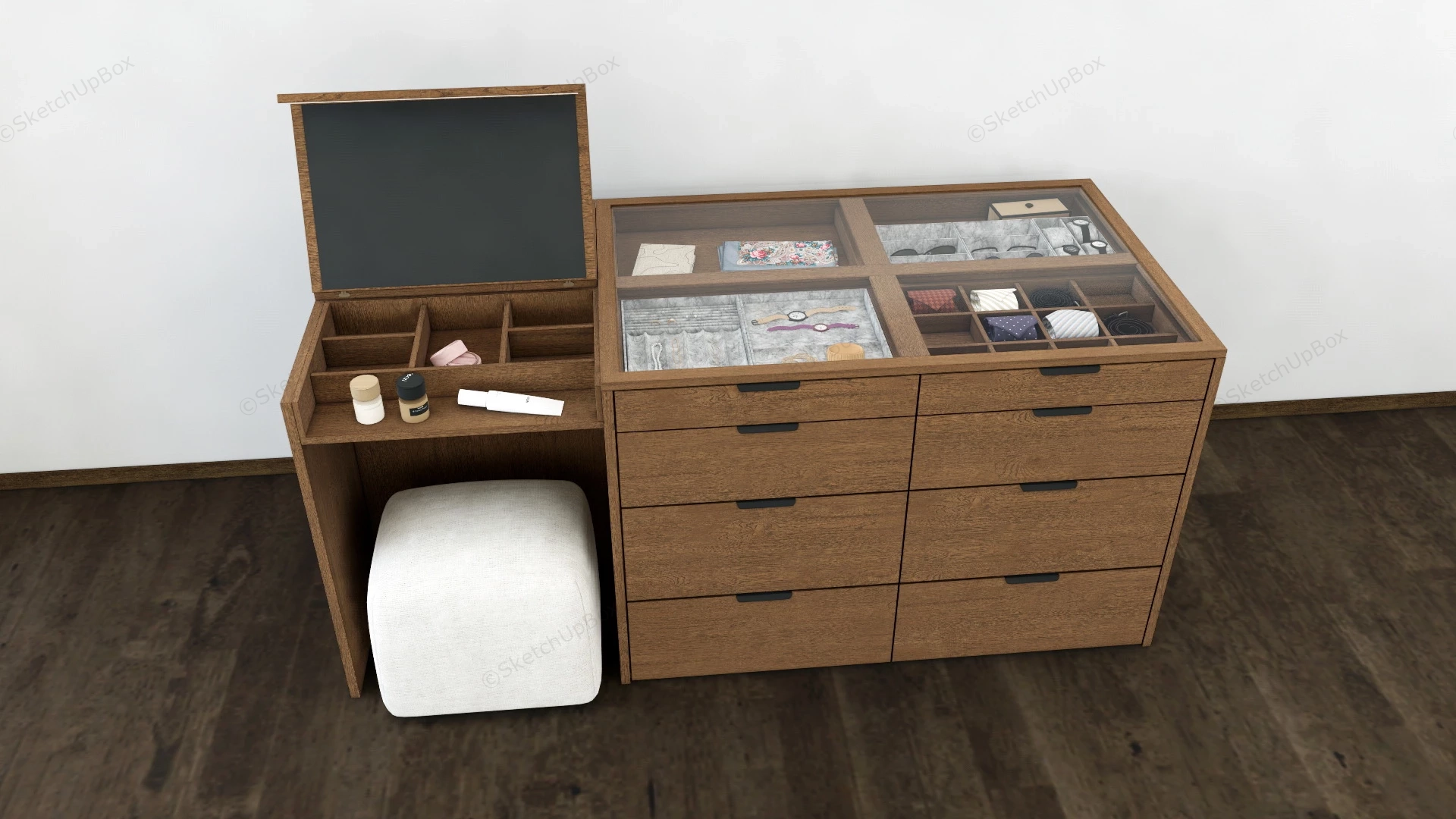 Dresser And Makeup Vanity Combo sketchup model preview - SketchupBox