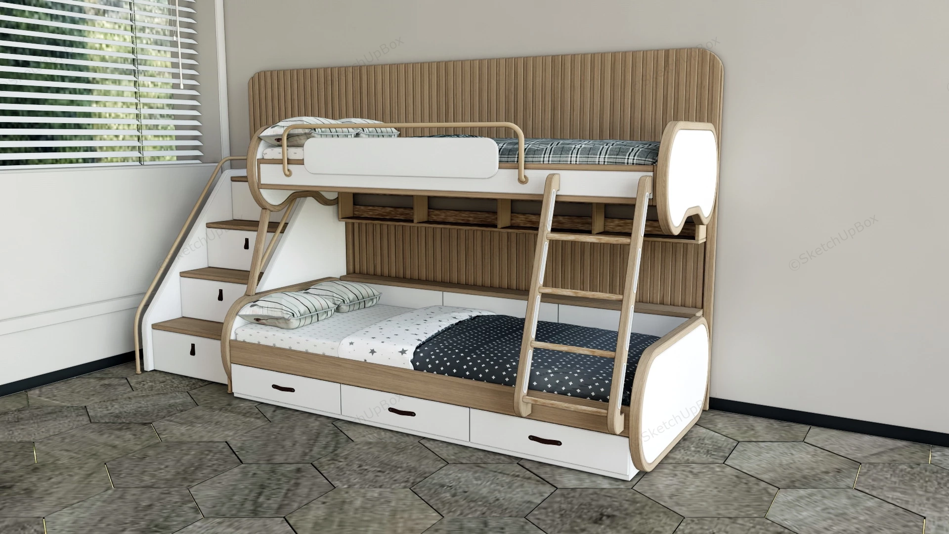 Twin Over Full Bunk Bed Design sketchup model preview - SketchupBox