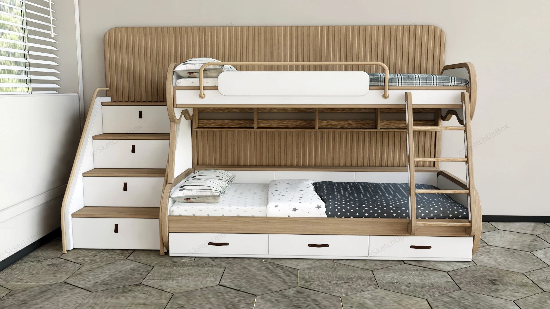 Twin Over Full Bunk Bed Design sketchup model preview - SketchupBox