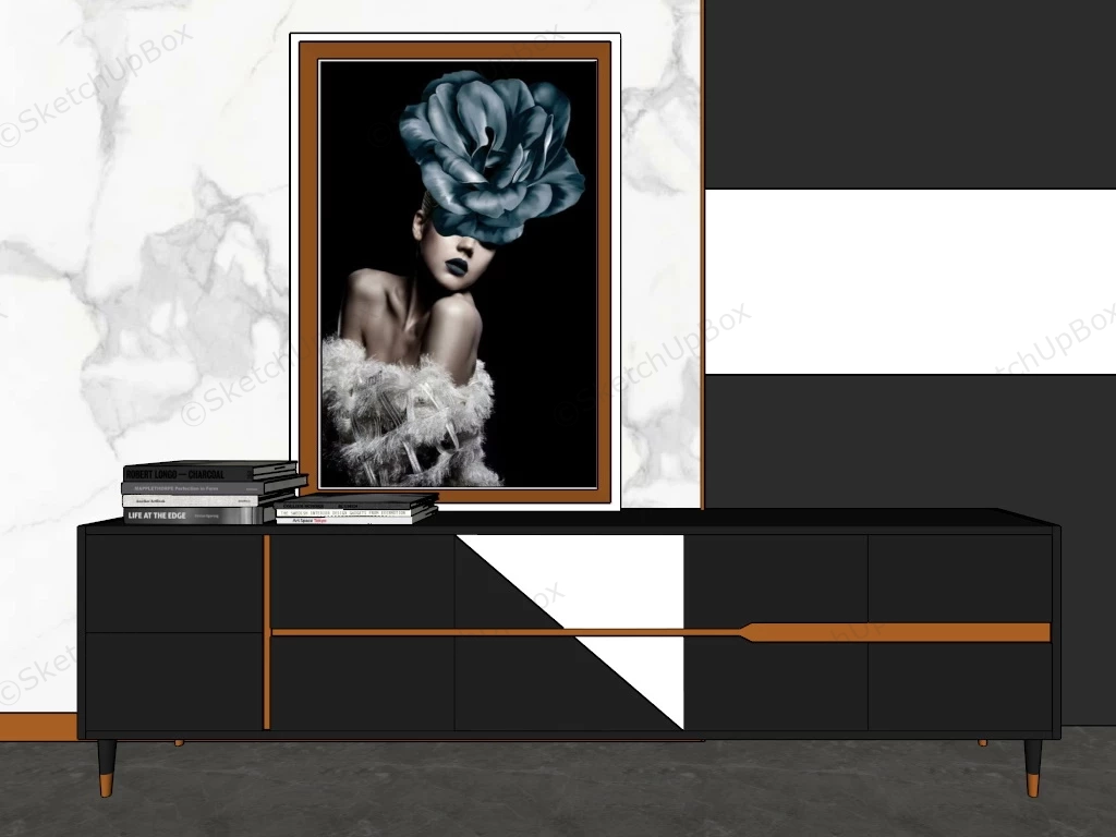 Black And White Tv Stand Accent Wall sketchup model preview - SketchupBox