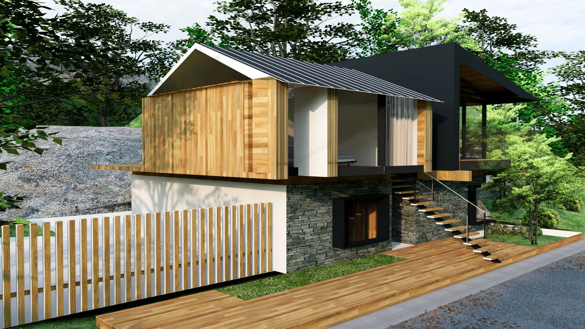 Small Mountain Cabin Design sketchup model preview - SketchupBox