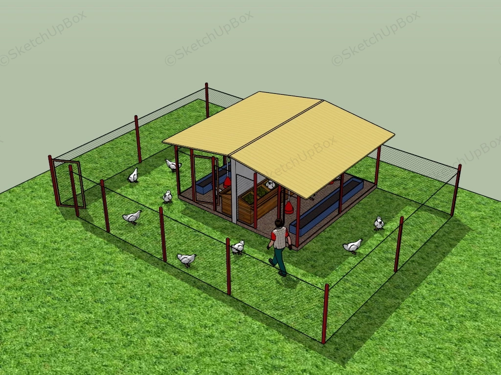 Chicken Coop With Wire Fence sketchup model preview - SketchupBox