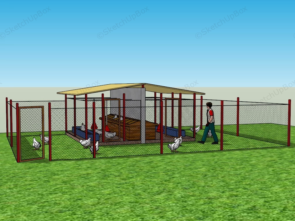 Chicken Coop With Wire Fence sketchup model preview - SketchupBox