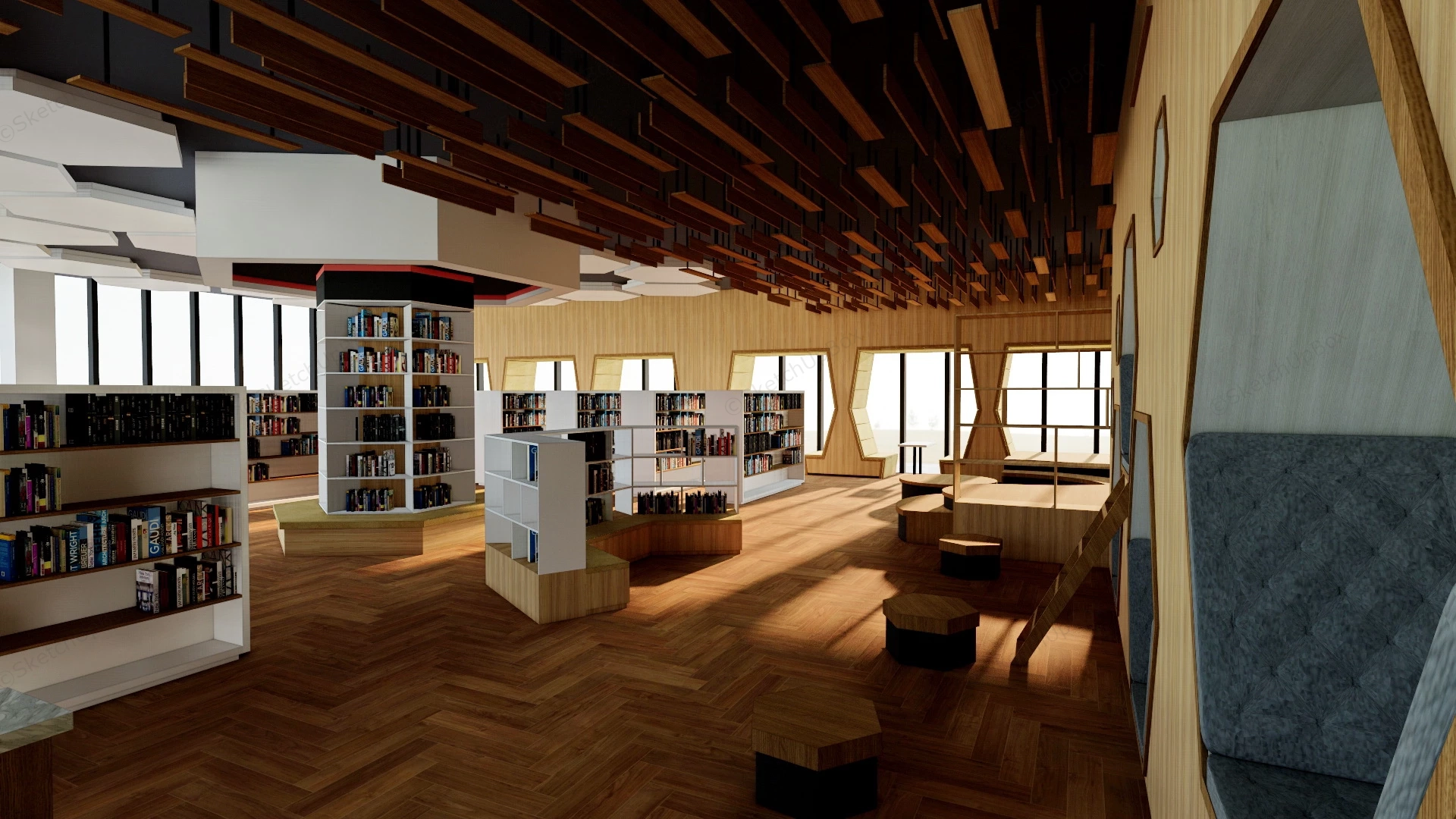 Modern Library Interior sketchup model preview - SketchupBox