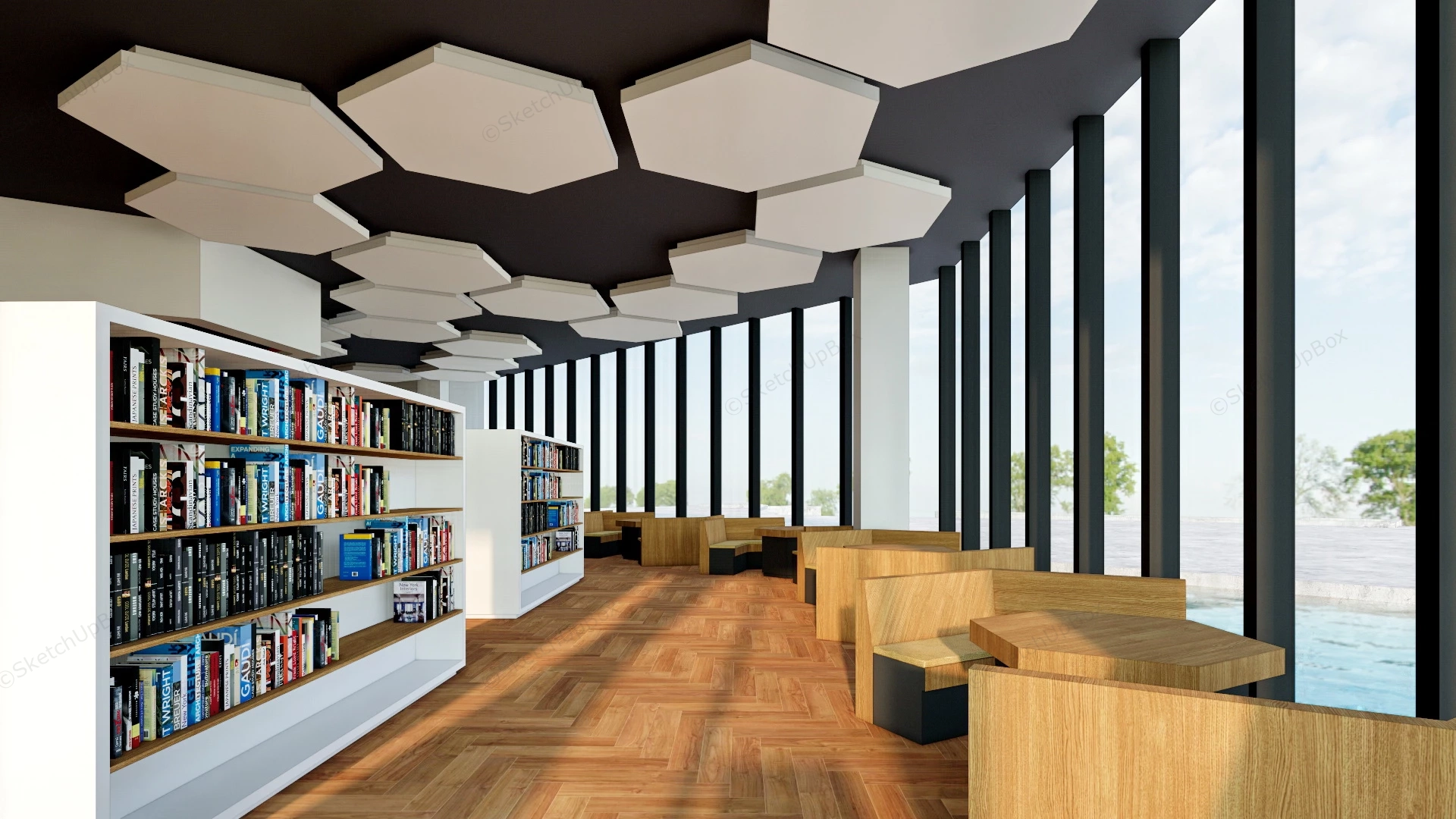 Modern Library Interior sketchup model preview - SketchupBox