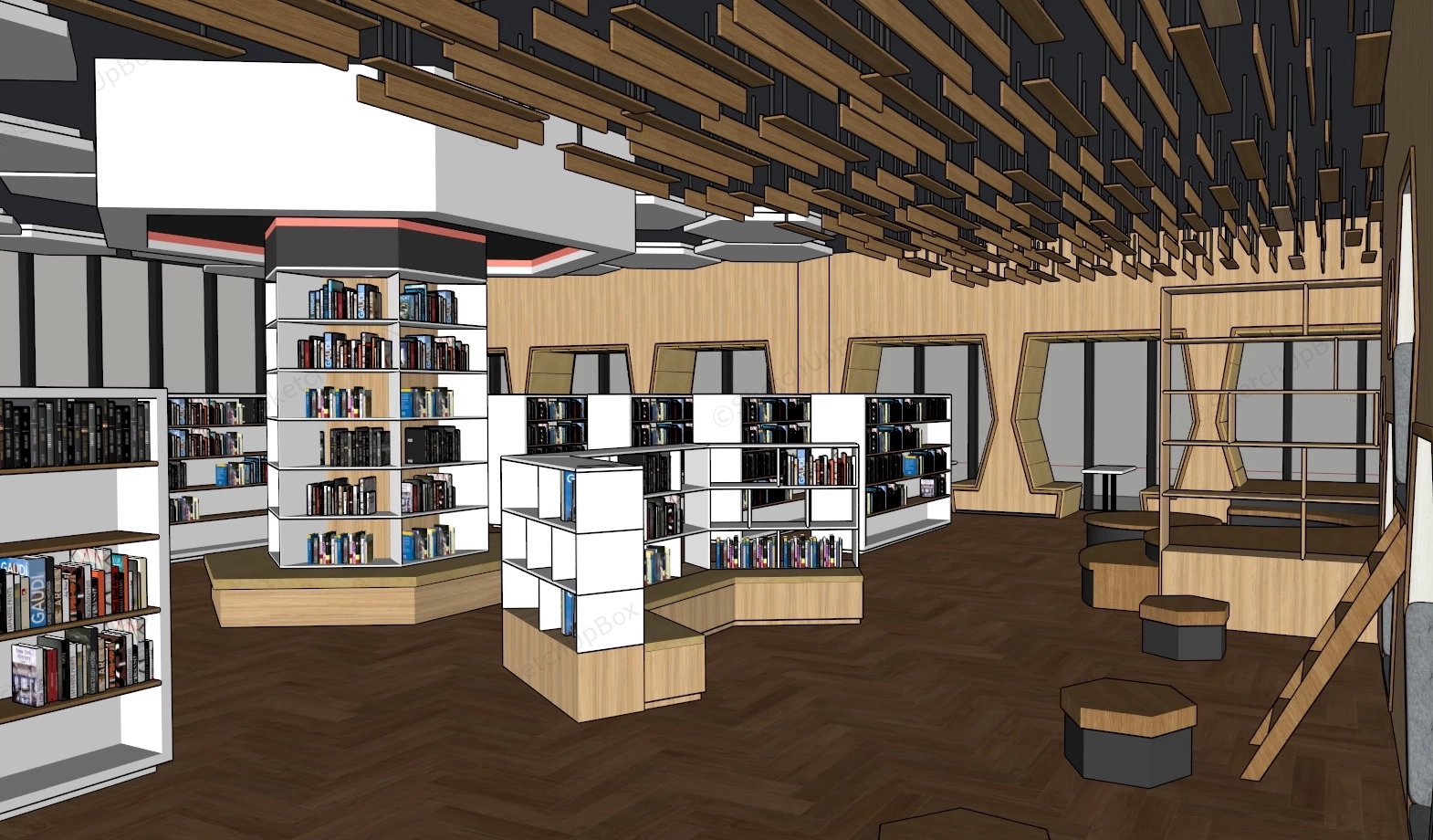 Modern Library Interior sketchup model preview - SketchupBox