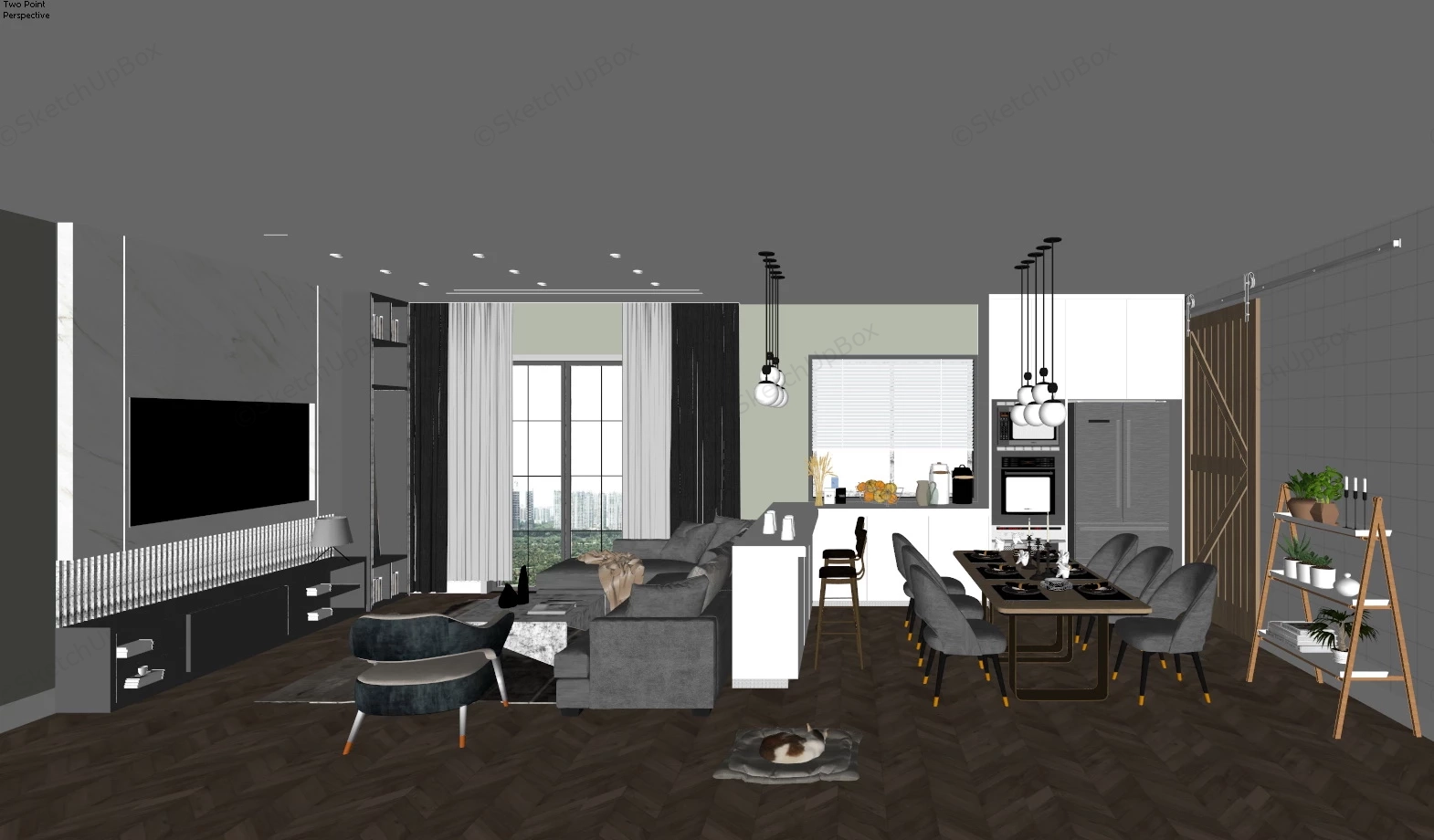 Living Room Dining Room Kitchen Combo Idea sketchup model preview - SketchupBox