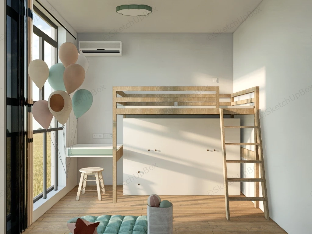 Small Kids Room With Loft Bed sketchup model preview - SketchupBox