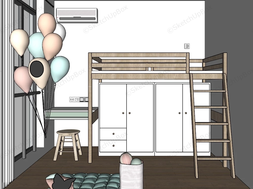 Small Kids Room With Loft Bed sketchup model preview - SketchupBox