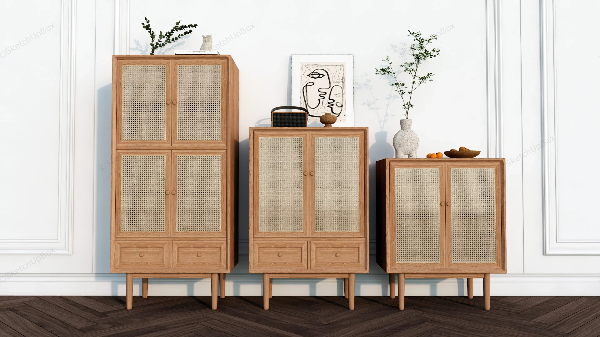 Rattan Door Sideboard Set sketchup model preview - SketchupBox