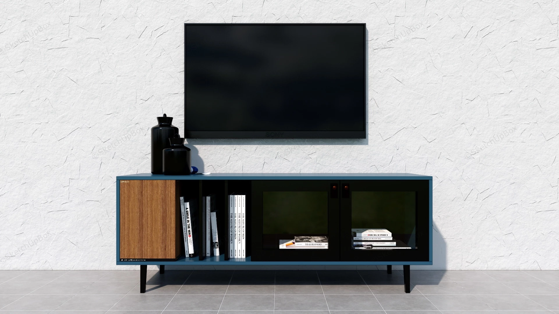 Blue Tv Stand With Storage sketchup model preview - SketchupBox