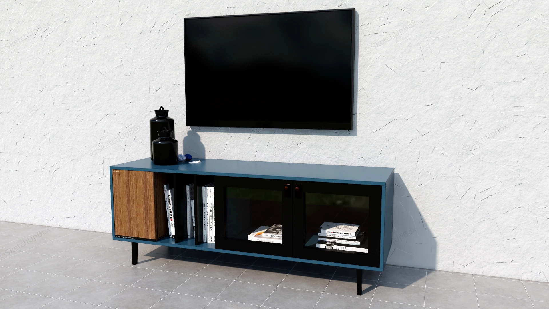 Blue Tv Stand With Storage sketchup model preview - SketchupBox