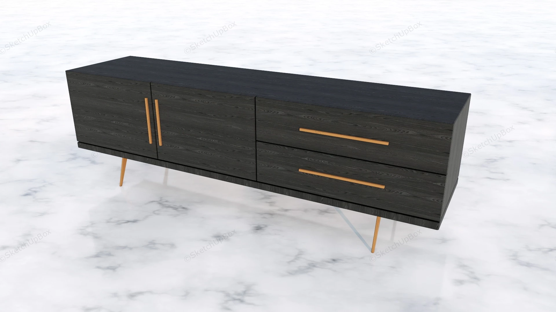 Black Wood TV Stand sketchup model preview - SketchupBox