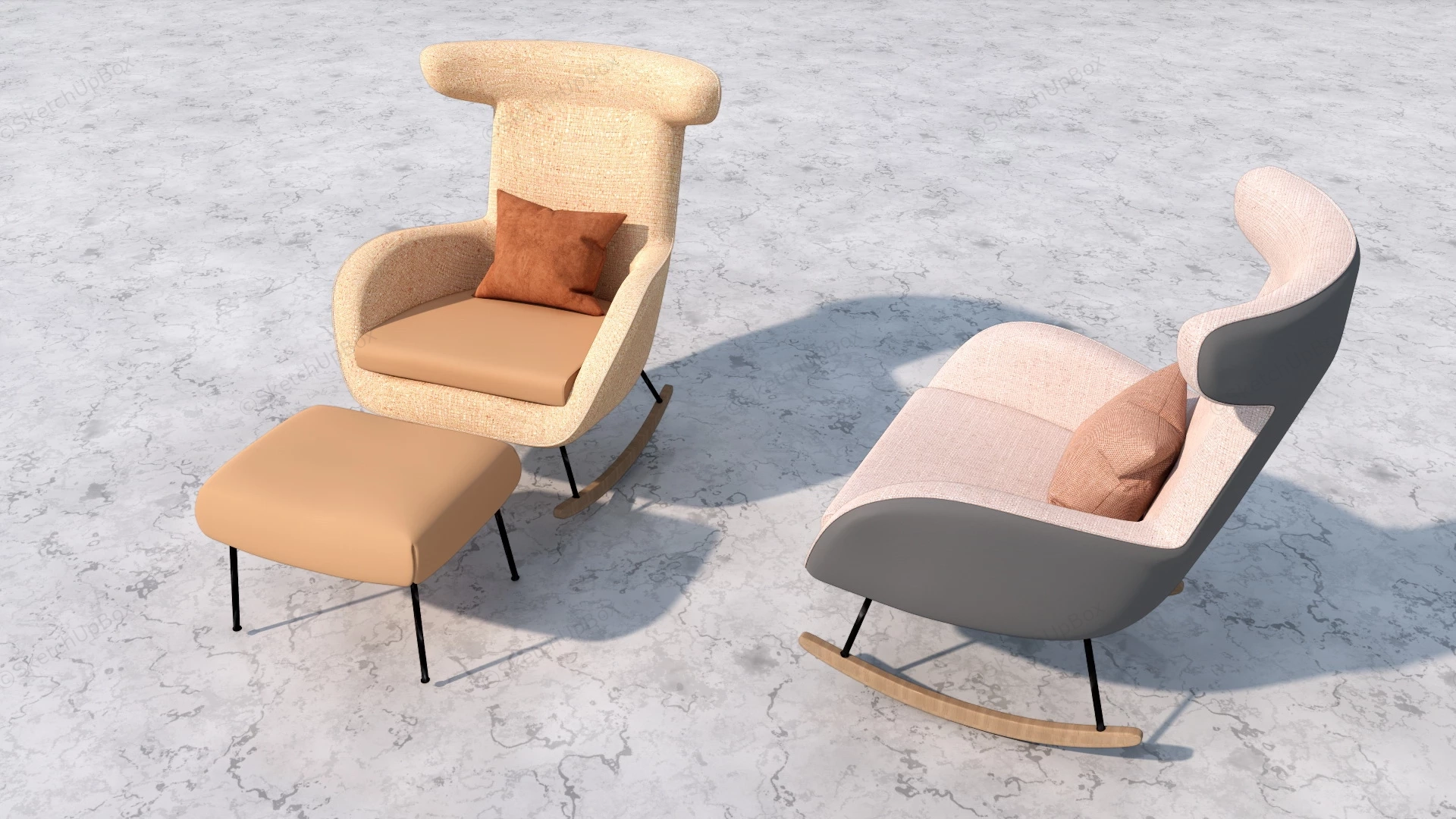 Modern Rocking Chairs With Ottoman sketchup model preview - SketchupBox