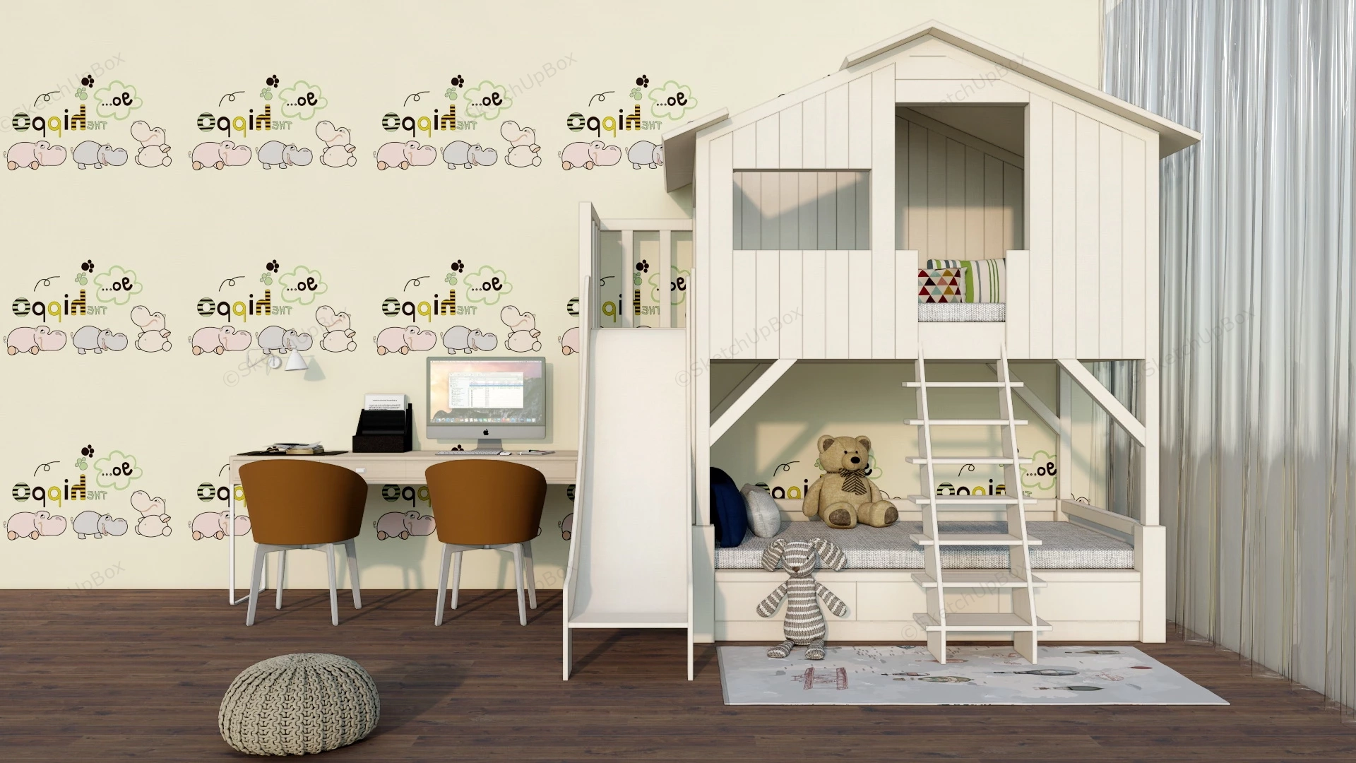 Toddler Room With Slide Bed sketchup model preview - SketchupBox